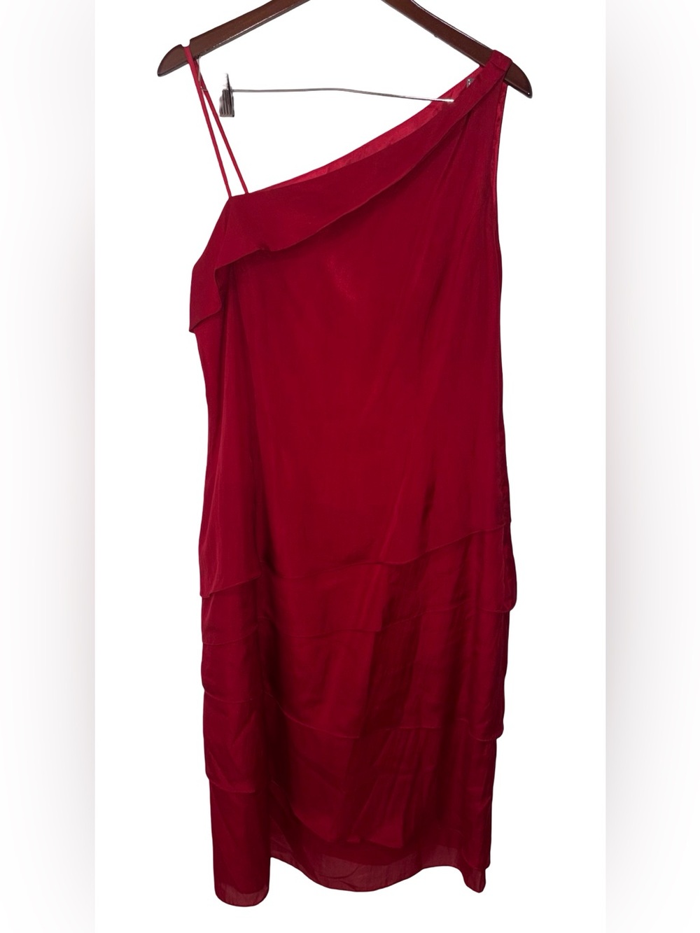 Papell Boutique Evening Red 100% Silk One Shoulder Cocktail Dress Size 16